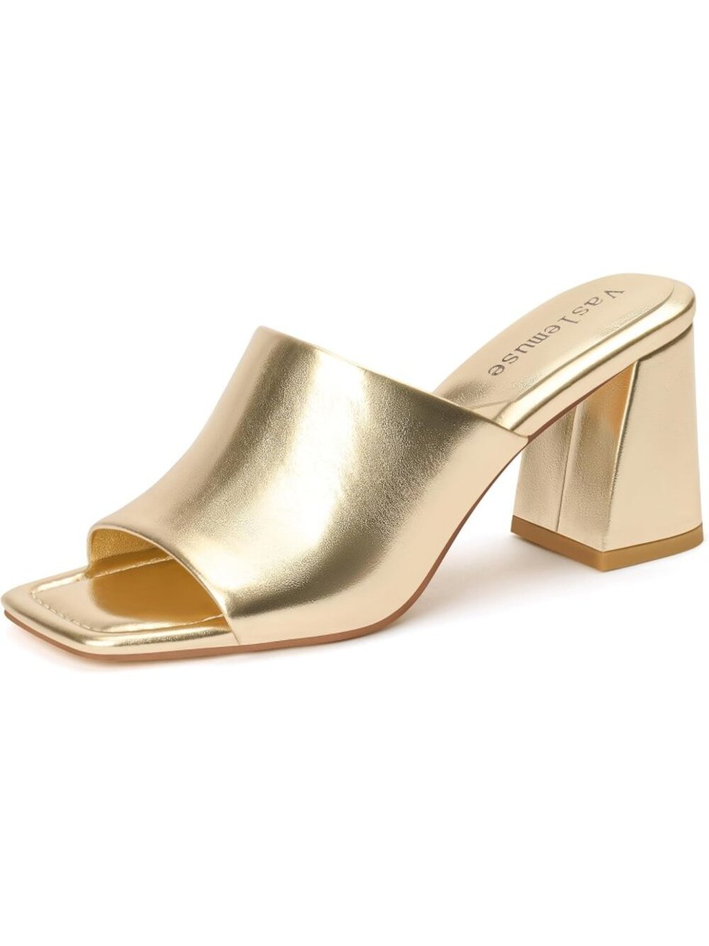 Women's Gold Chunky Block Heeled Sandals Square Open Toe Comfort Slide Shoes